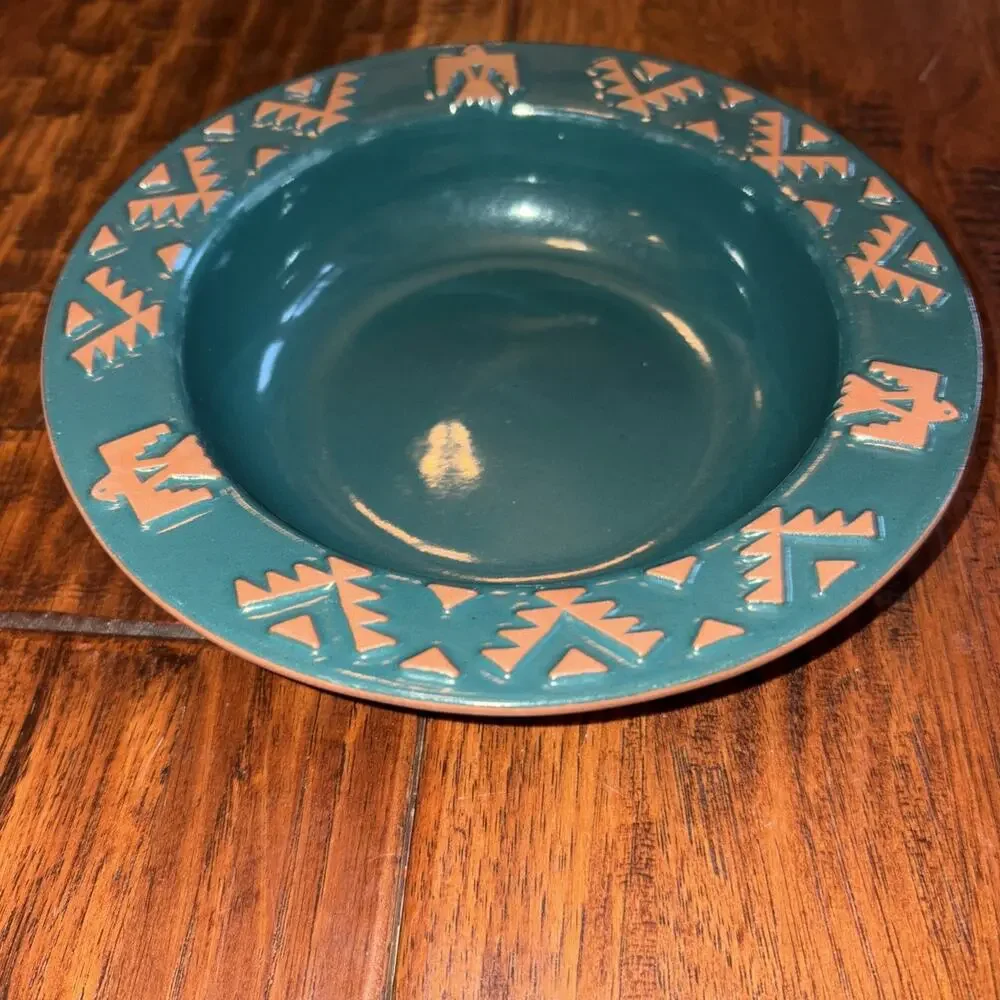 Frankoma Southwest Thunderbird Pattern Rare Blue Soup/Salad Bowl 7.75 Diameter